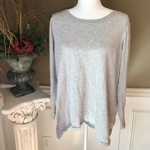 Torrid Grey & White Chiffon Ruffled Back Sweater